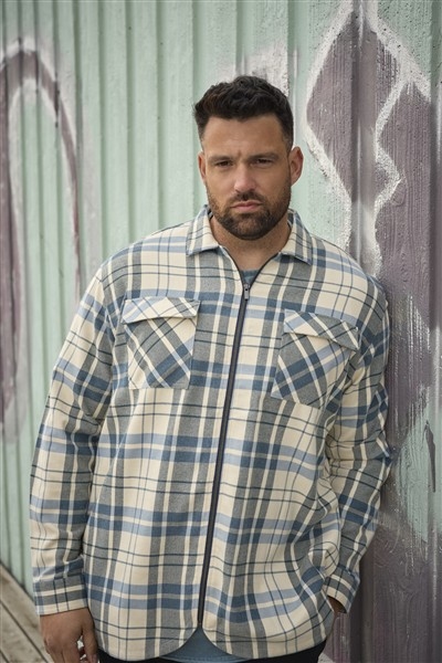 North Latitude Overshirt m. rits, geblokt off-white