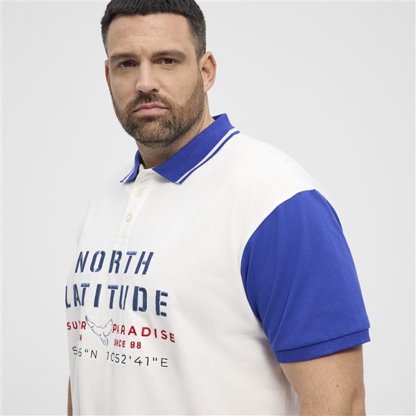 North Latitude polo m. contrast mouw, wit