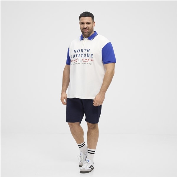North Latitude polo m. contrast mouw, wit