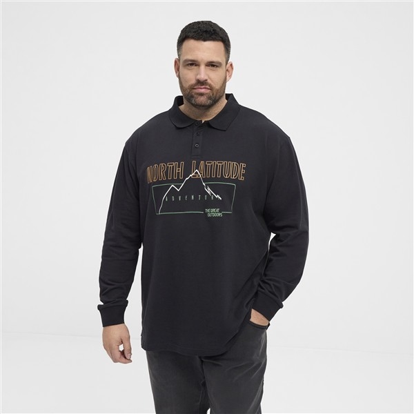 North Latitude polo pique LM superflex+print, zwart