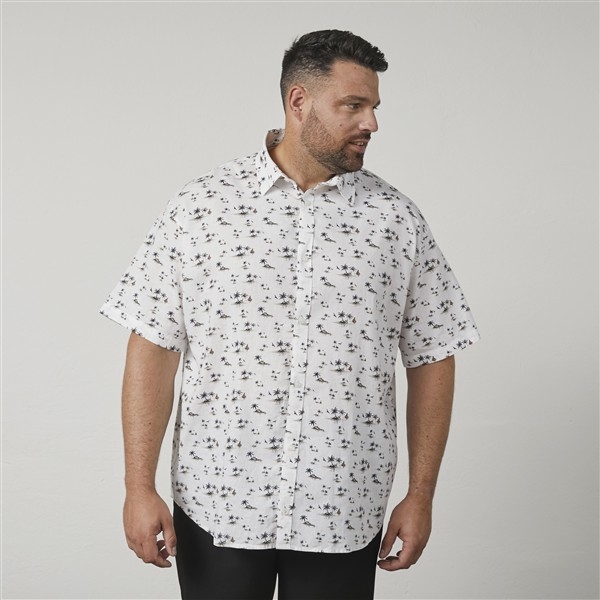North Latitude shirt katoen/linnen Palmen, wit