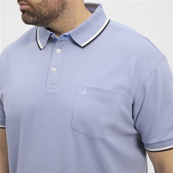 North Latitude sportieve polo m. contrast kraag, l. blauw