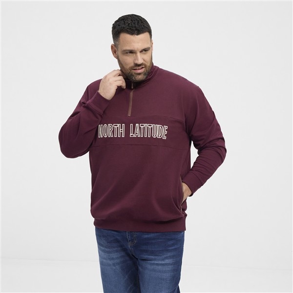North Latitude sweatshirt m. print + rits, bordeaux