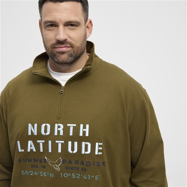 North Latitude sweatshirt m. print + rits, d.groen