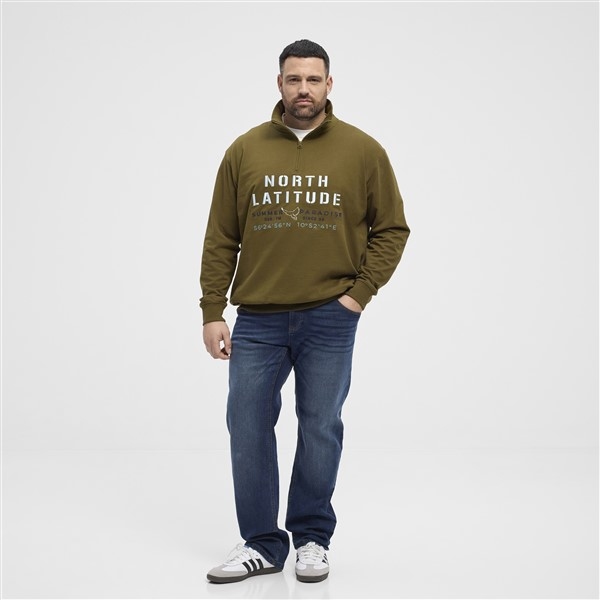North Latitude sweatshirt m. print + rits, d.groen