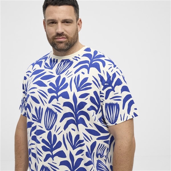 North Latitude T-shirt all-over bloem, wit-blauw