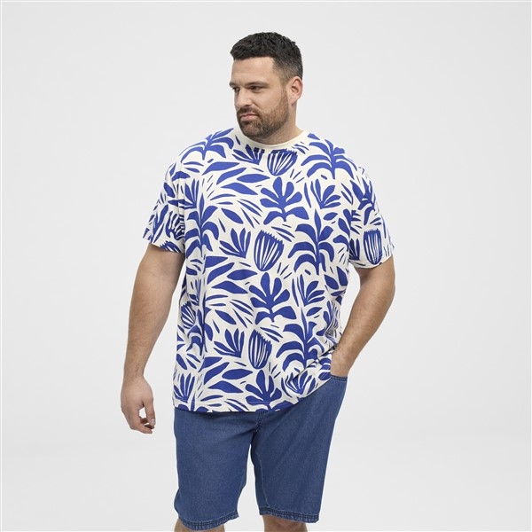 North Latitude T-shirt all-over bloem, wit-blauw
