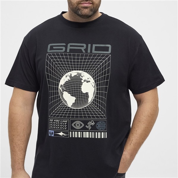 North Latitude T-shirt m. techno print, zwart