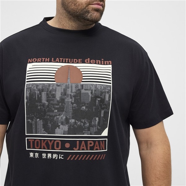 North Latitude T-shirt print TOKYO JAPAN, zwart