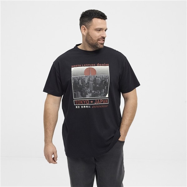 North Latitude T-shirt print TOKYO JAPAN, zwart