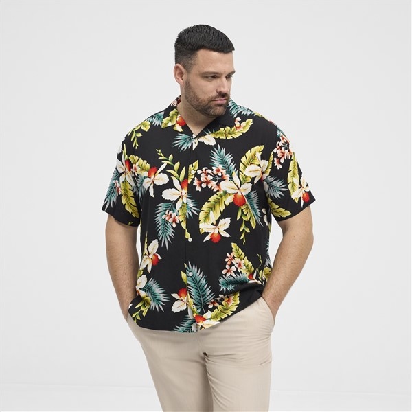 North Latitude zomers shirt m. planten print, zwart