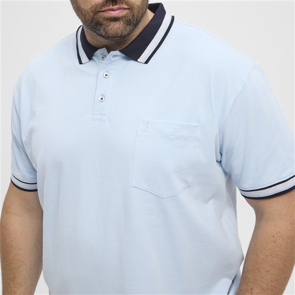 North polo piquee m. stretch+contrast kraag, L.blauw