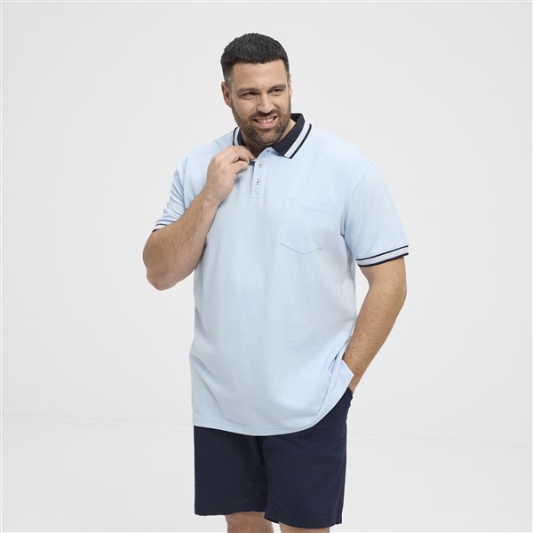 North polo piquee m. stretch+contrast kraag, L.blauw