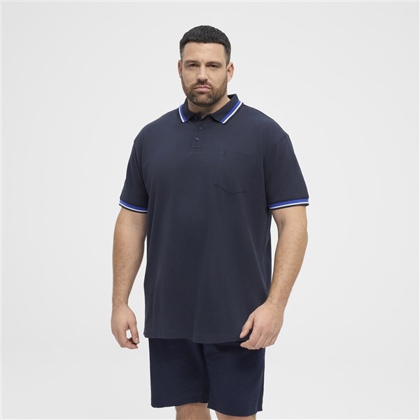 North polo piquee m. stretch+contrast kraag, night blue