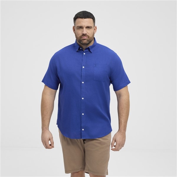 North shirt katoen/linnen, kobalt blauw