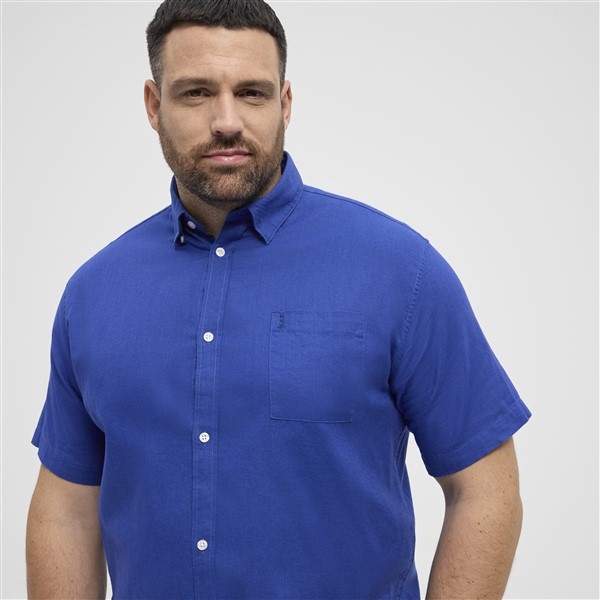 North shirt katoen/linnen, kobalt blauw