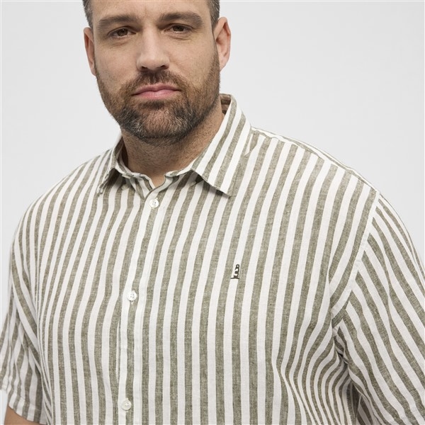 North shirt katoen/linnen gestreept, offwhite-olijf
