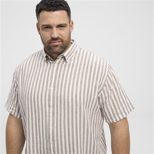 North shirt katoen/linnen gestreept, offwhite-sand