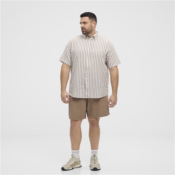 North shirt katoen/linnen gestreept, offwhite-sand