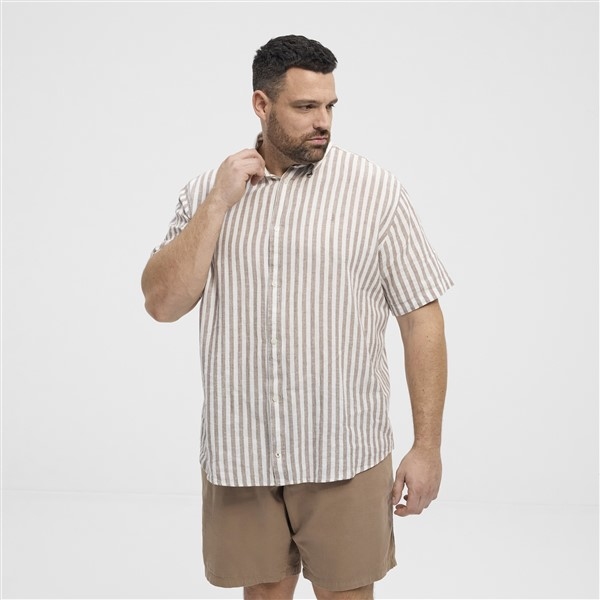 North shirt katoen/linnen gestreept, offwhite-sand