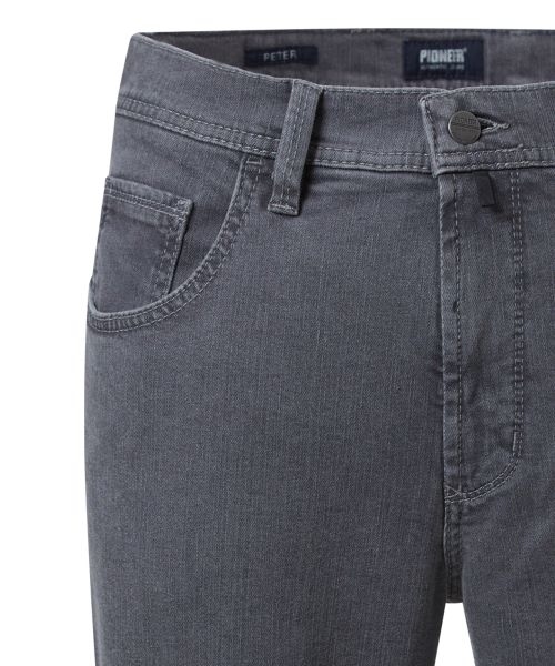PIONEER 5-pocket jeans Peter stretch m. hoge taille, d.grijs