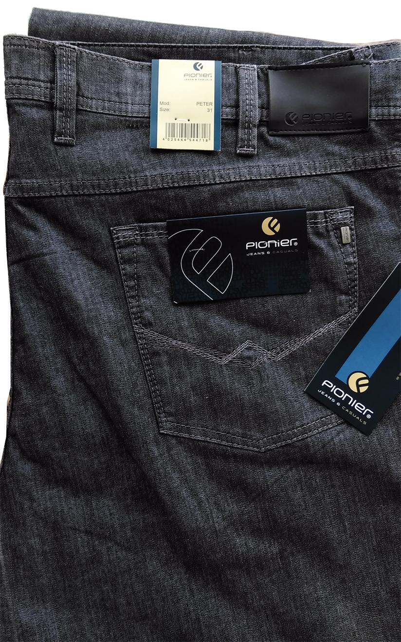 PIONEER 5-pocket jeans Peter stretch m. hoge taille, dgrijs