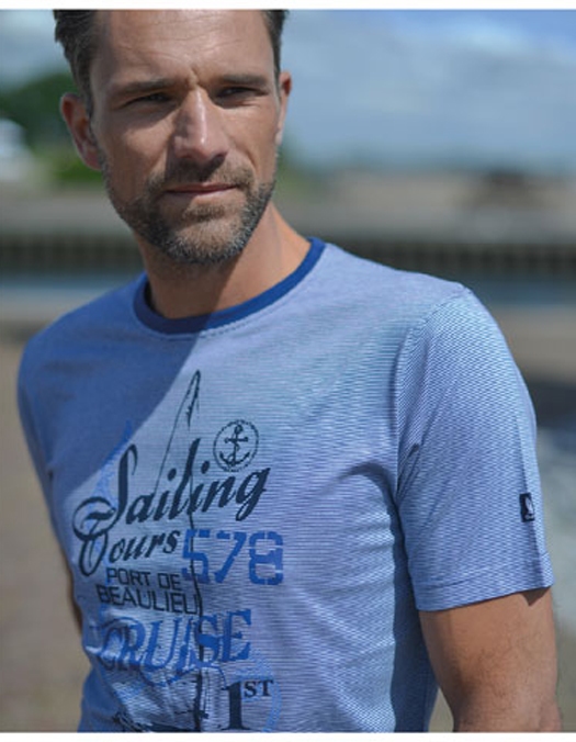 T-shirt 'Sailing Tours' gestreept, navy blauw