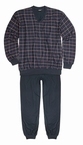 Pyjama m. lange broek en boordjes, navy Karo