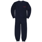 Pyjama m. lange broek en boordjes, effen navy